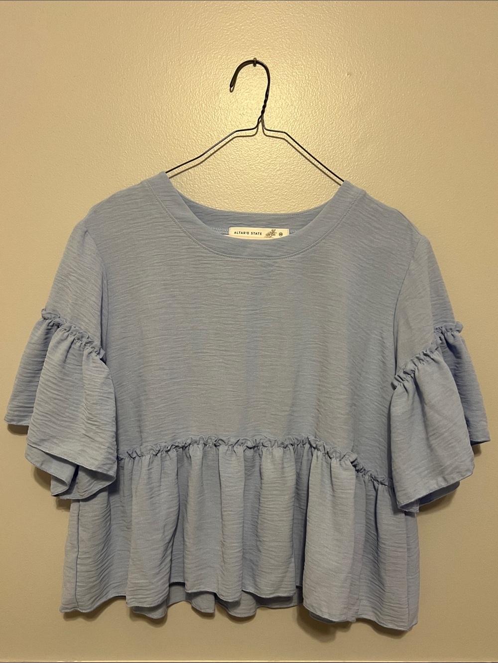 Altar'd State Sky Blue Ruffle Babydoll Tee